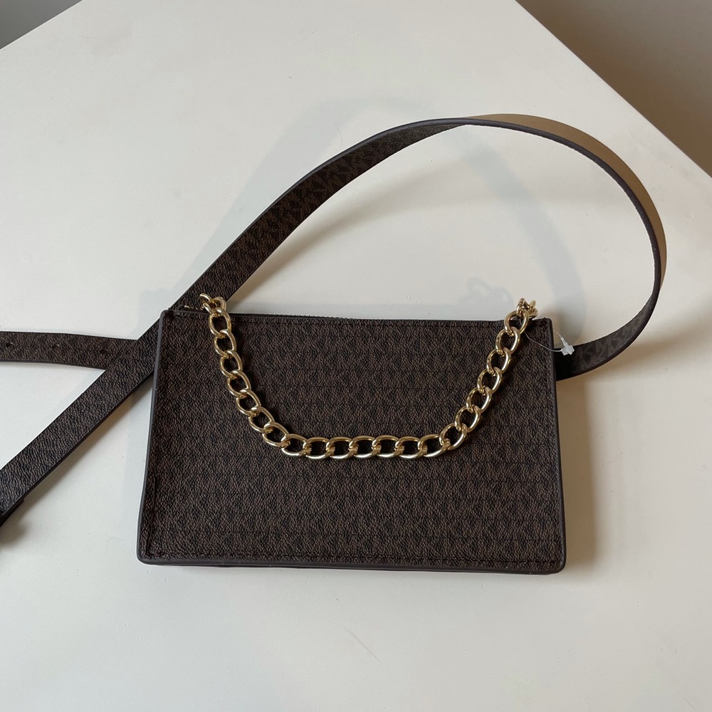 NWT MICHAEL MICHAEL KORS envelope style faux leather belt bag in brown